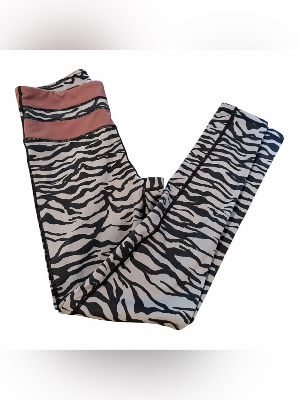 Mono B Black & Cream Zebra Print Leggings with Mauve Waistband